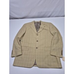 Majer Blazer Mens 42R Beige Silk Linen Check Sport Coat 3 Button NWT Jacket